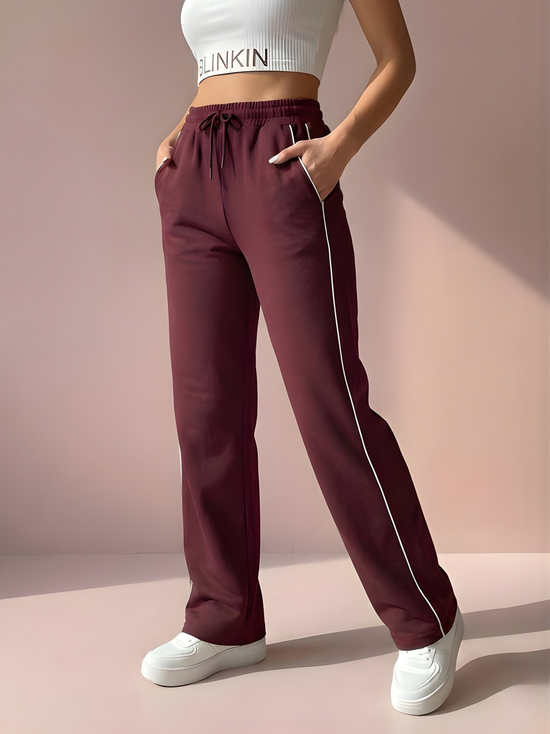 Image of BLINKIN Solid Women Maroon Track Pants