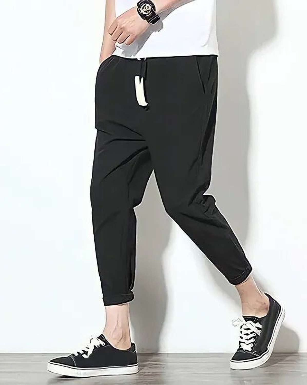 Image of Duooble Solid Men Grey, Black Track Pants