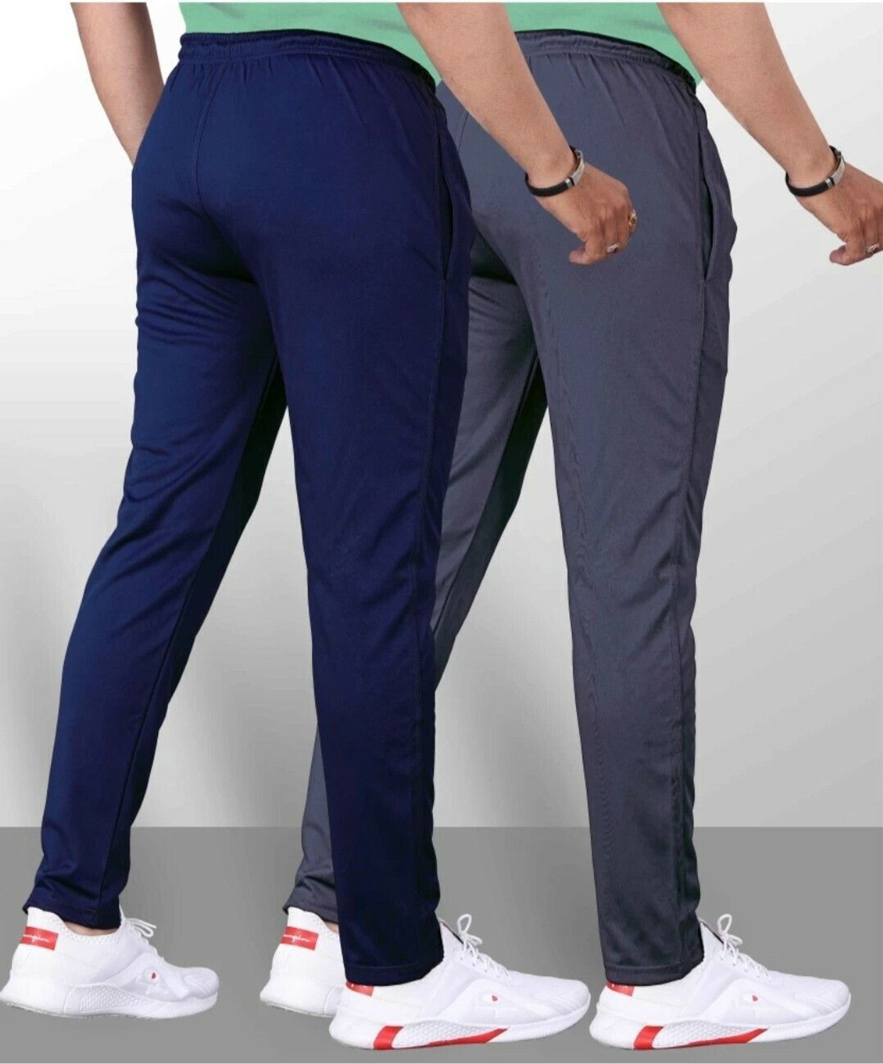 Image of Malakar Solid Men Grey, Blue Track Pants
