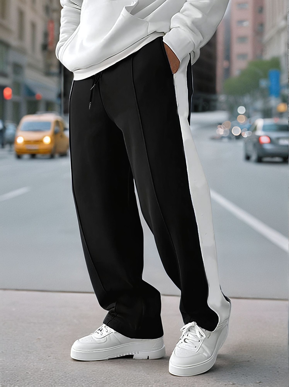 Image of Jump Cuts Colorblock Men Black Track Pants