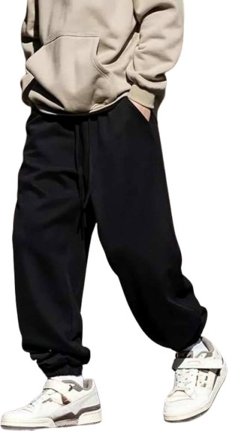 Image of Pricha Solid Men Black Track Pants