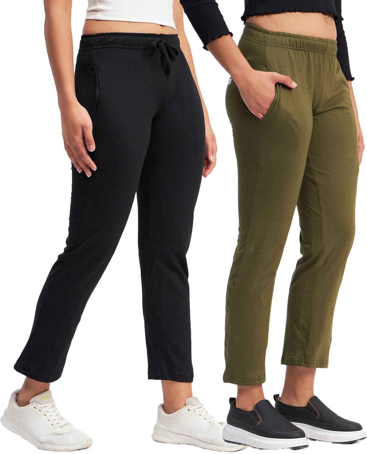 Alza Solid Women Black, Green Track Pants