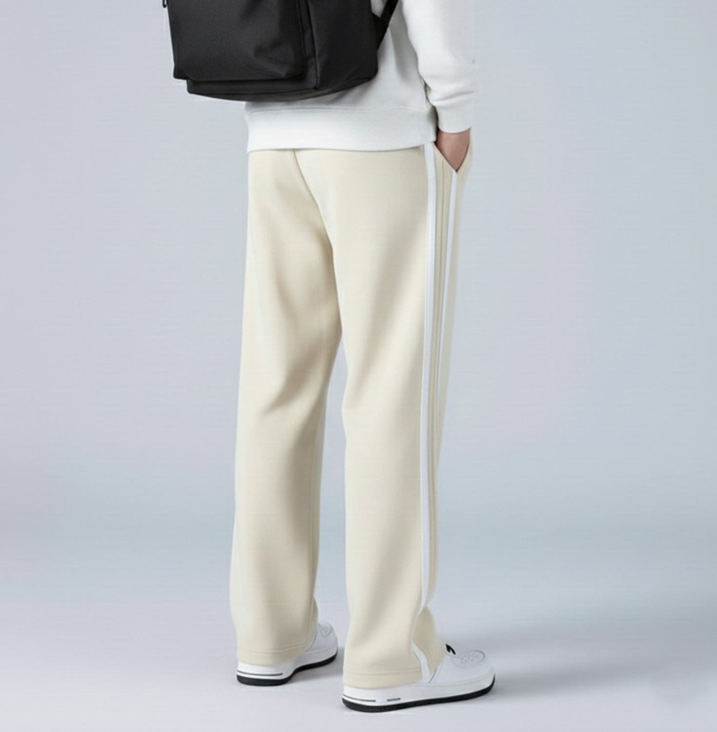 Image of NFTrenzify Solid, Striped Men Beige Track Pants
