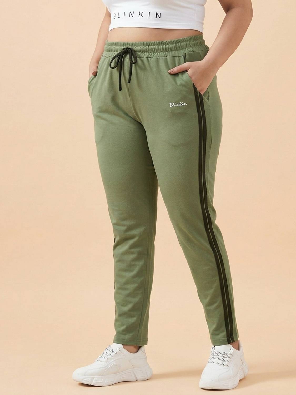 BLINKIN Striped Women Light Green Track Pants