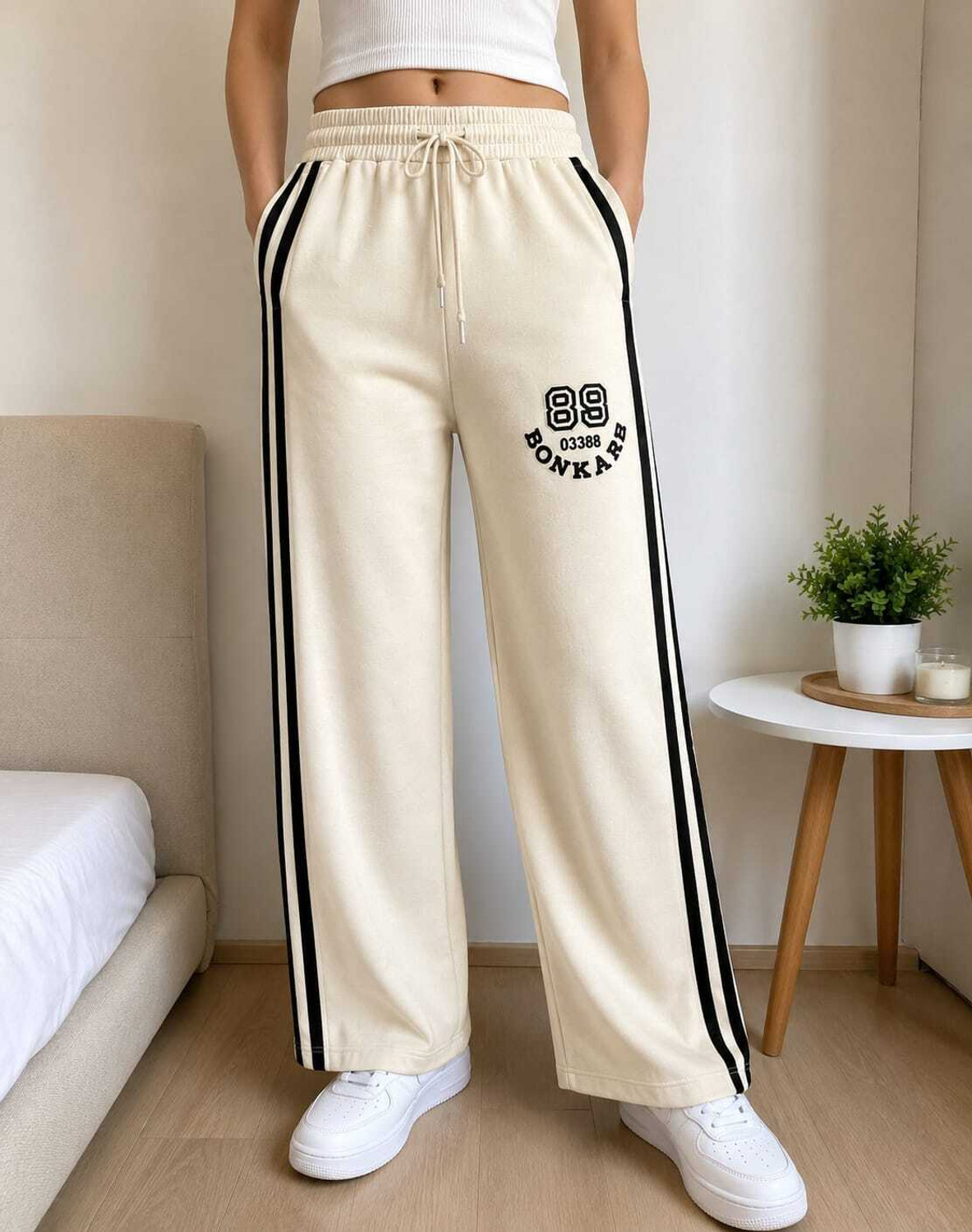 Image of New Zara Creation Striped Men Beige Track Pants