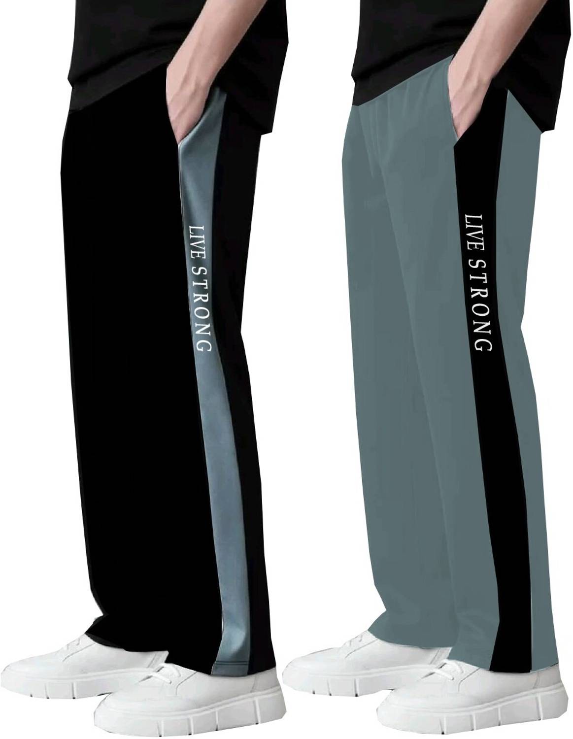 FLYZEN Black, Grey Track Pants Pack of 2 - Image 1