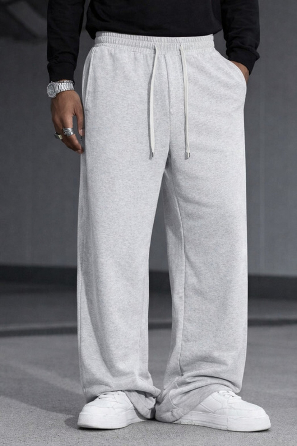 Image of Romafashion Solid Men Grey Track Pants