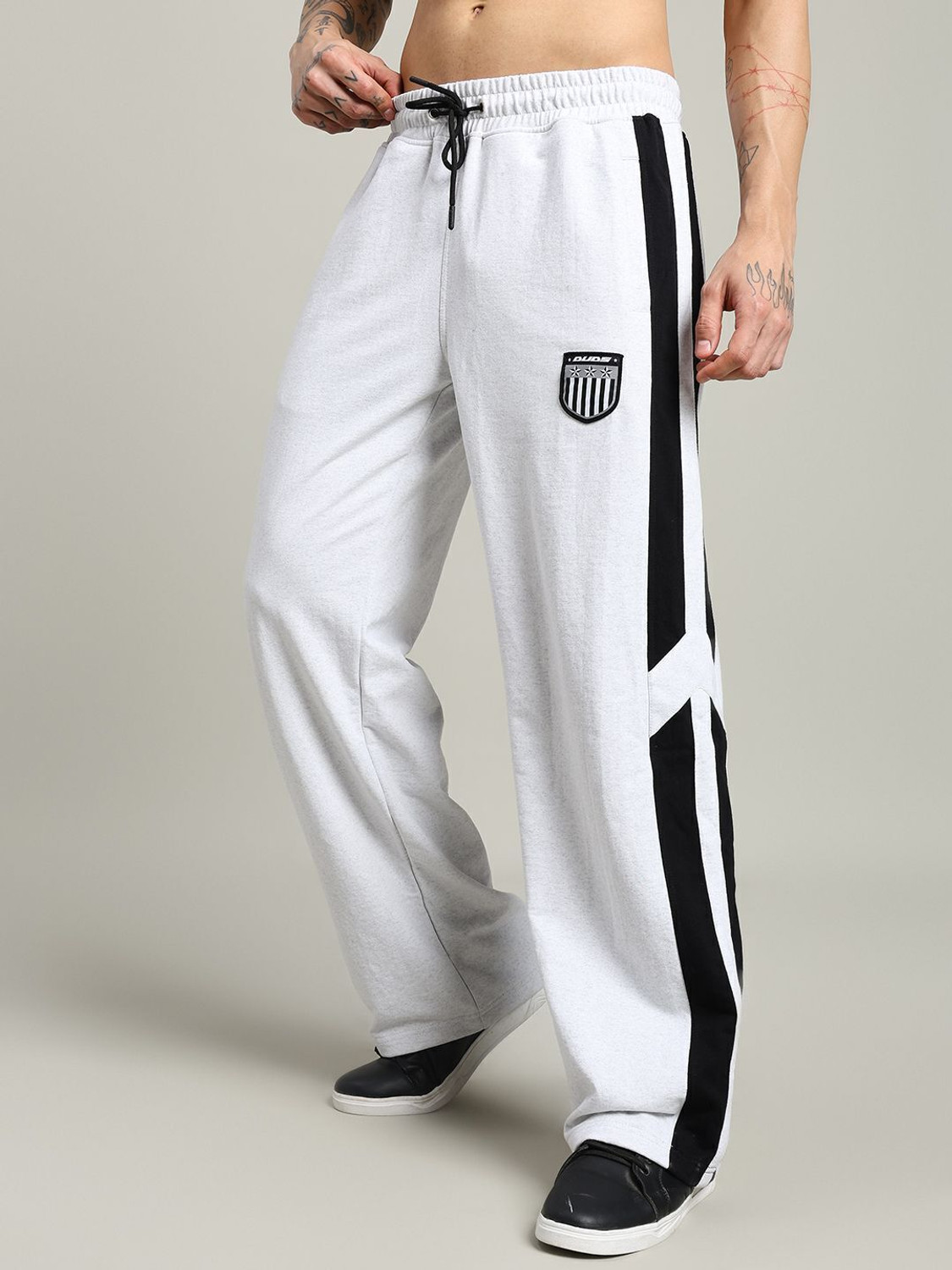 Image of WEARDUDS Self Design, Striped Men Grey Track Pants