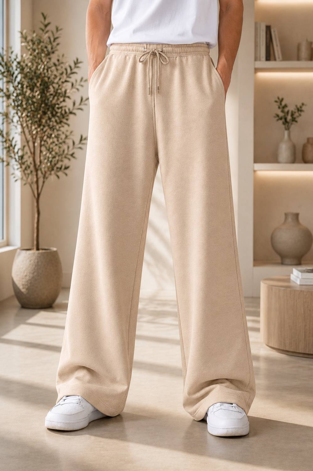 Sanvali Men's Solid Beige Track Pants - Image 1