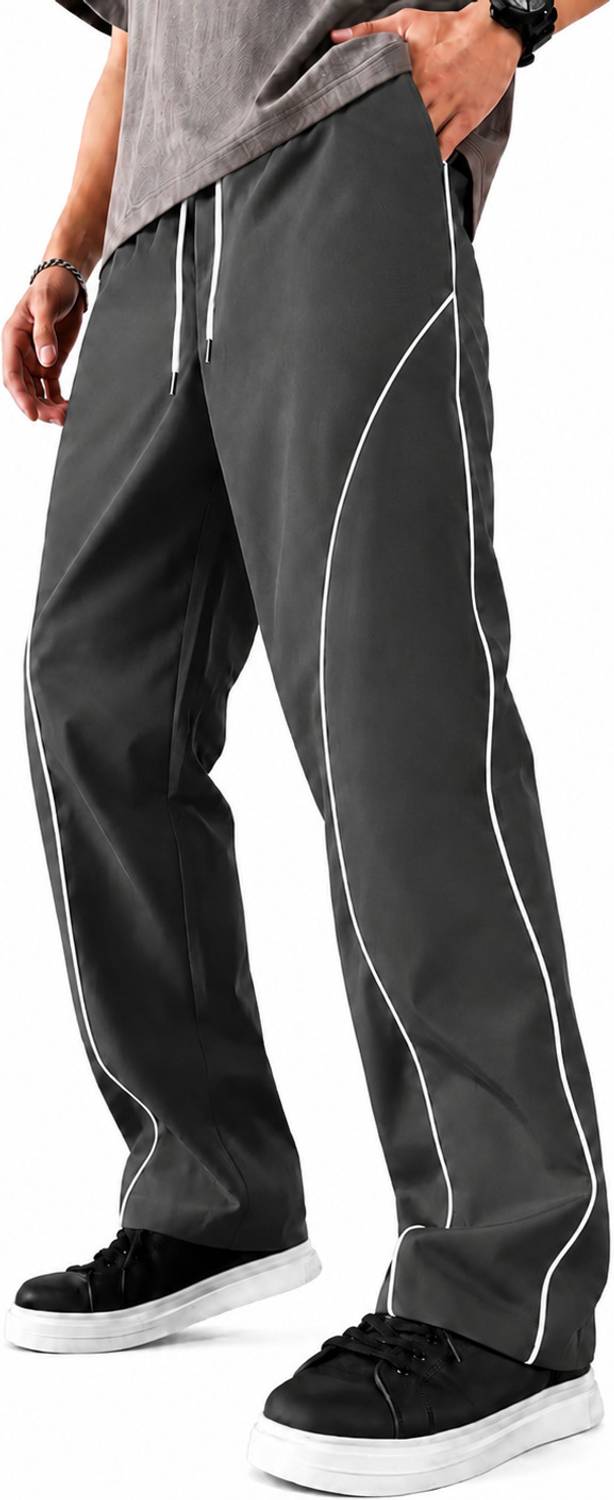 NetClick Grey Striped Men Track Pants - Image 1