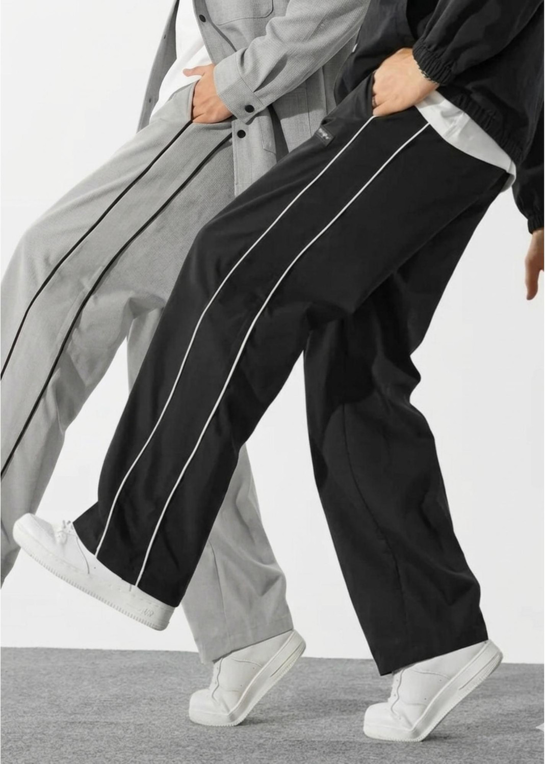 Image of Blacktail Striped Men Grey, Black Track Pants