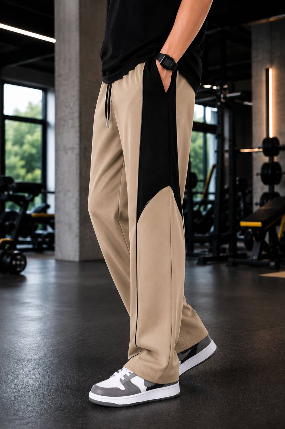 KISURA Colorblock Men Beige Track Pants - Image 2