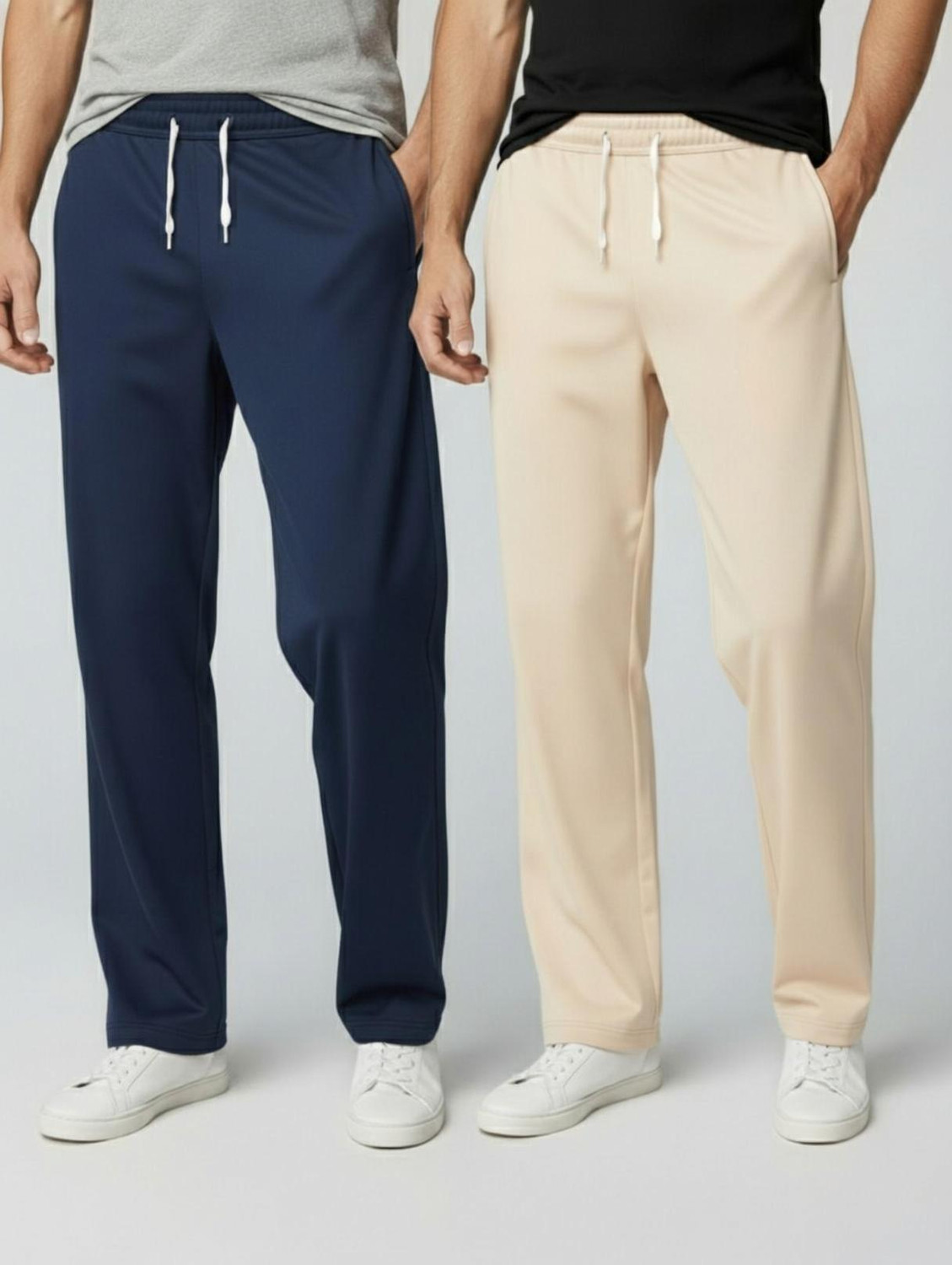Image of INDICLUB Loose Fit Men Dark Blue, Beige Trousers