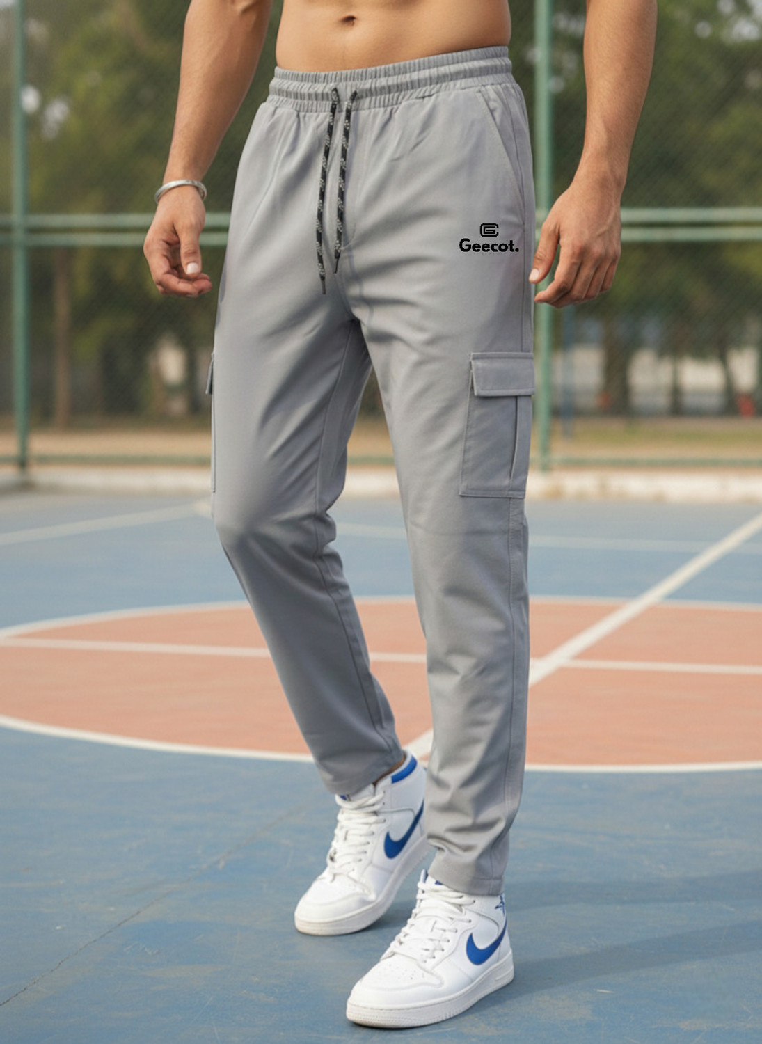 Image of GEECOT Solid Men Black, Grey Track Pants