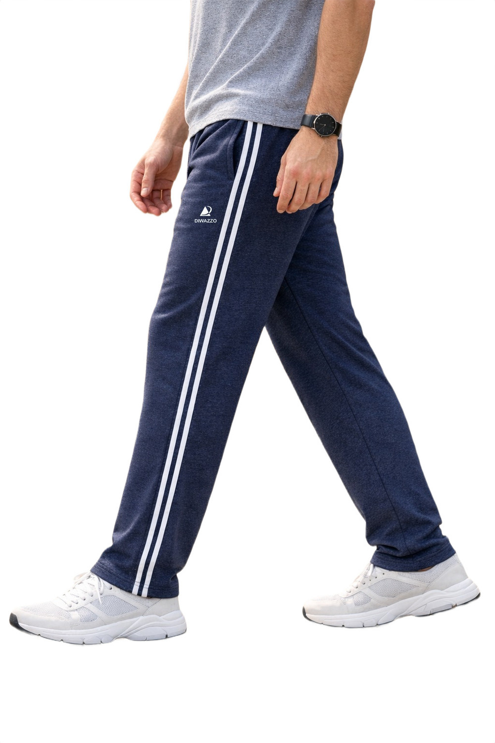 Image of Diwazzo Pack of 2 Men Solid Grey, Light Blue Track Pants