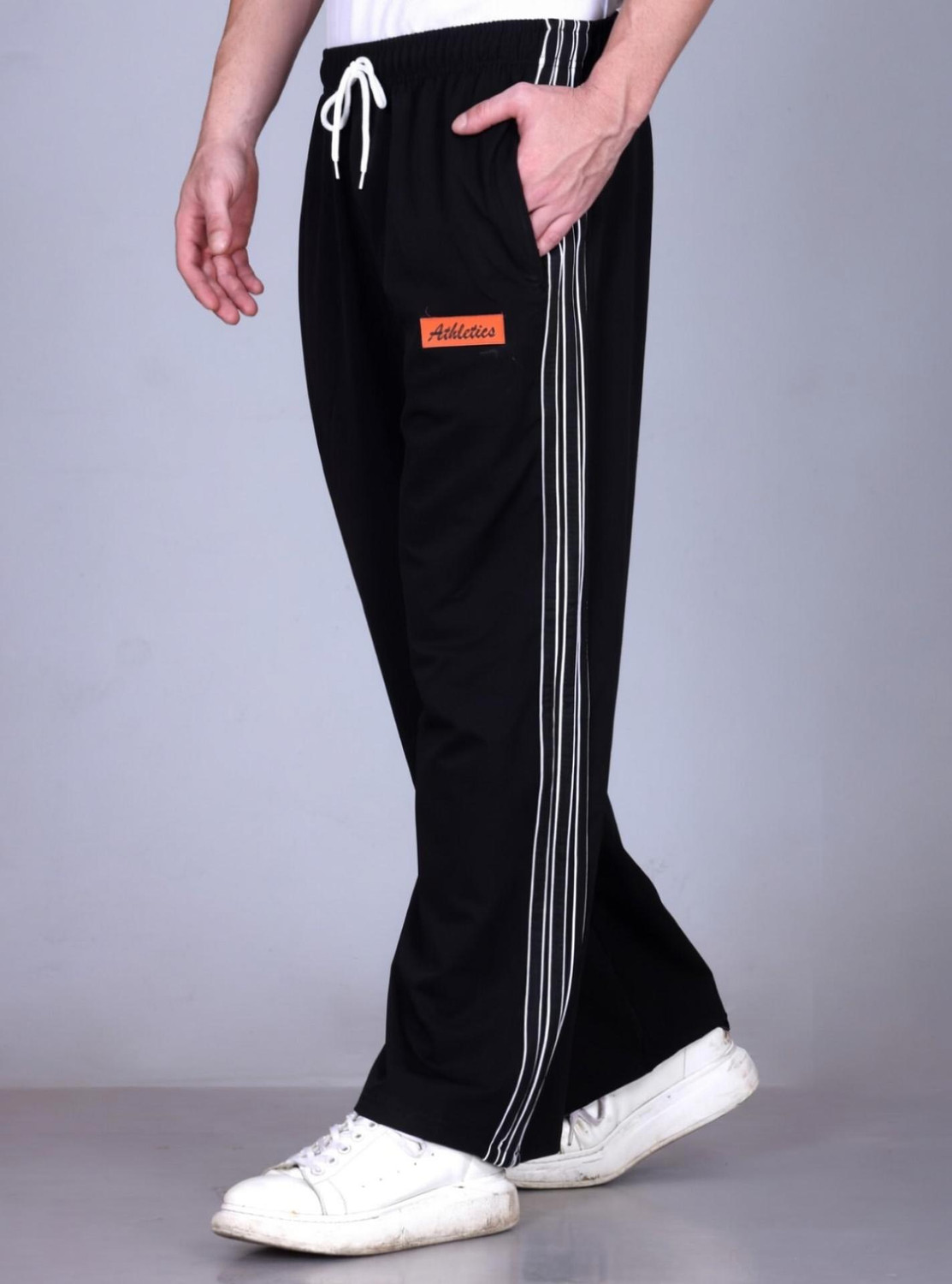 Image of HVBK Striped Men Black Track Pants