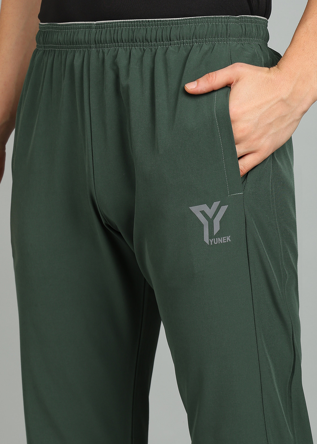 Image of YUNEK Solid Men Green Track Pants