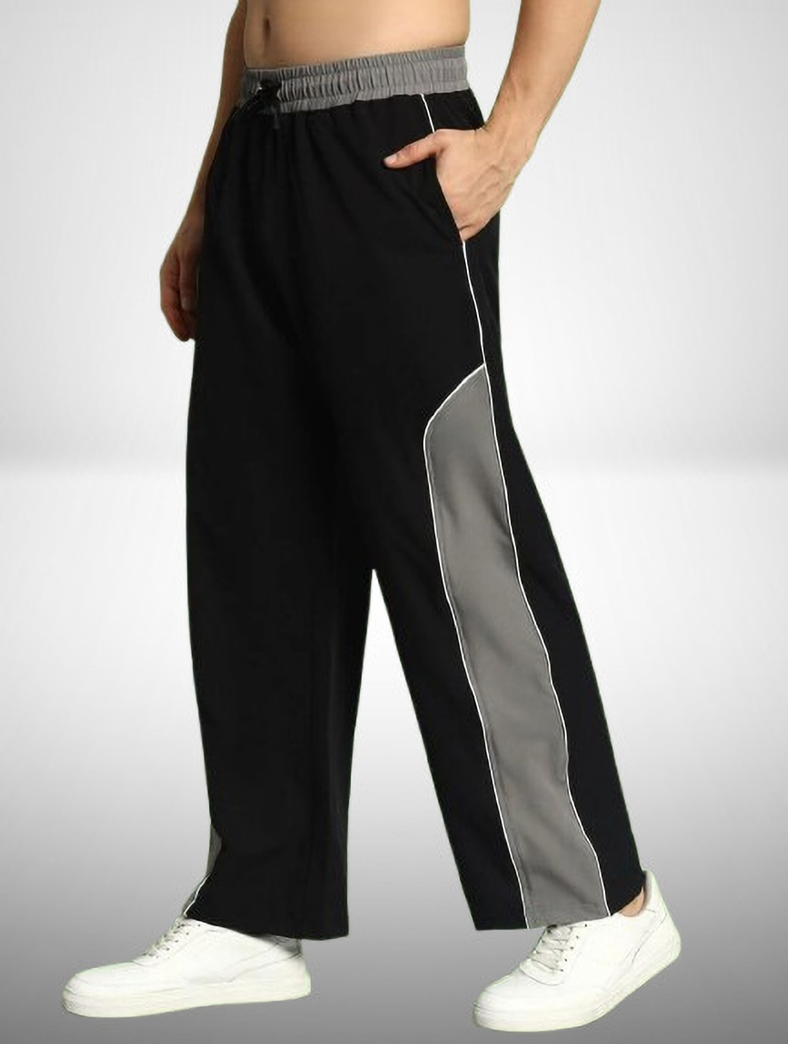 Image of NetClick Striped Men Black Track Pants
