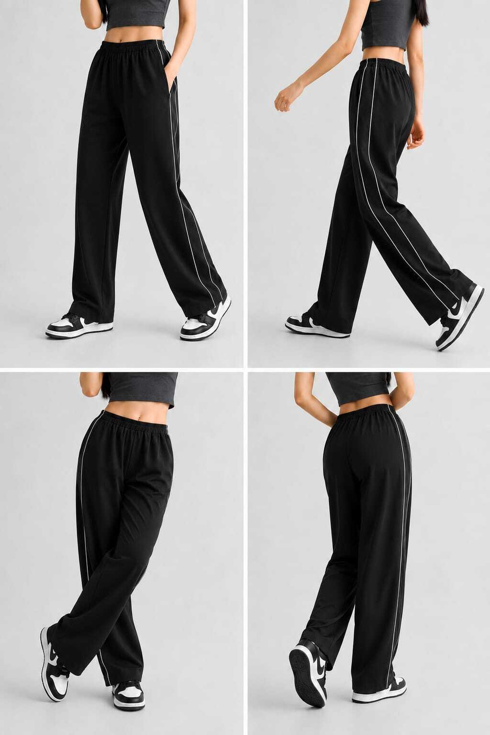 Image of Flipon Pack of 2 Women Striped Black, Grey Track Pants