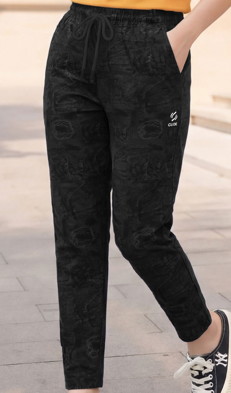 Image of Guide Printed Women Black, Dark Blue Track Pants