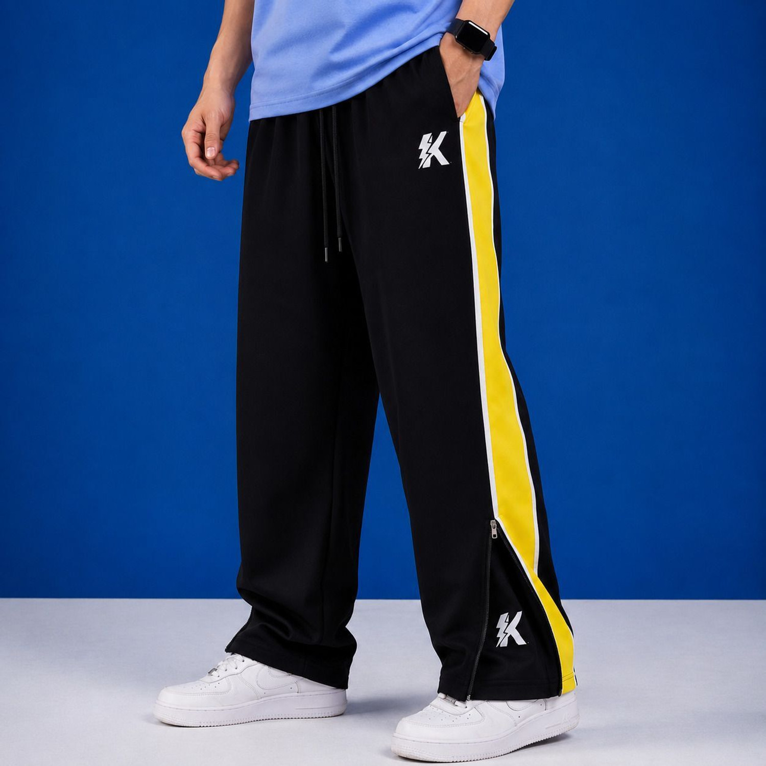 Image of Kynetic Colorblock Men Yellow, Black Track Pants