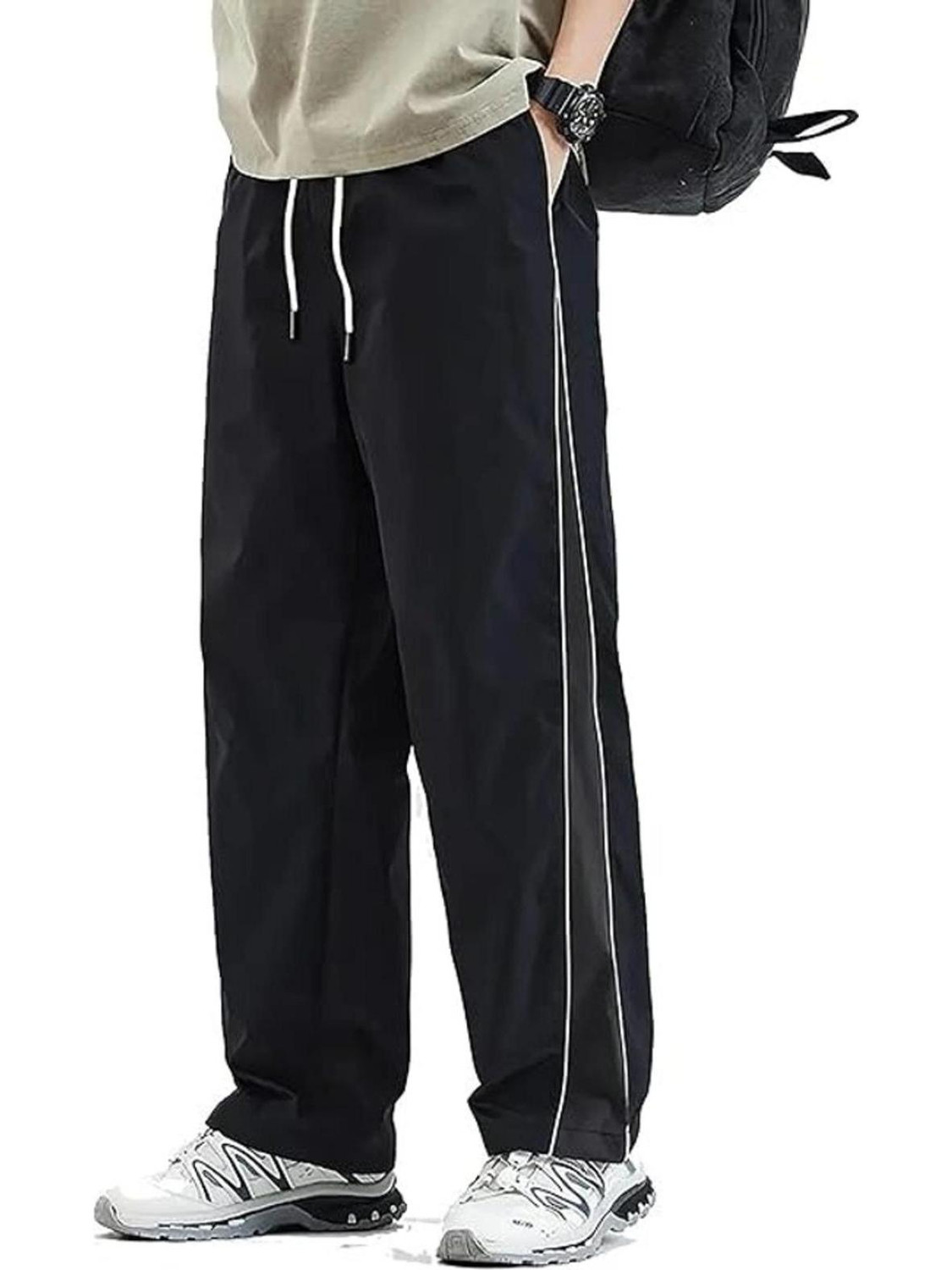 Image of ELGANE Striped Men Black, White Track Pants