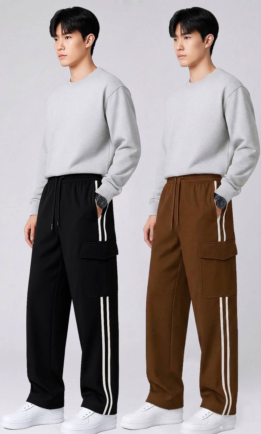 mozero Striped Men Black, Brown Track Pants Pack of 2 - Image 4