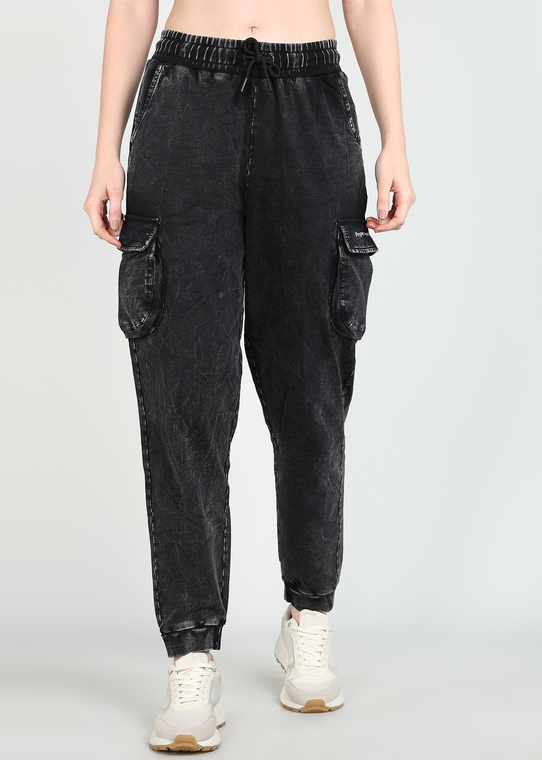 Image of Pepe Jeans Solid Women Black Track Pants