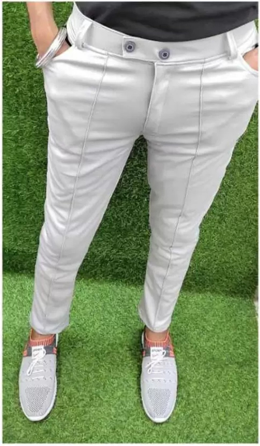 Image of A1 SQUARE Men Regular Fit Grey Lycra Blend Trousers
