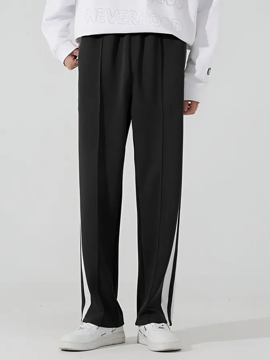 Image of Jump Cuts Striped Men Black Track Pants