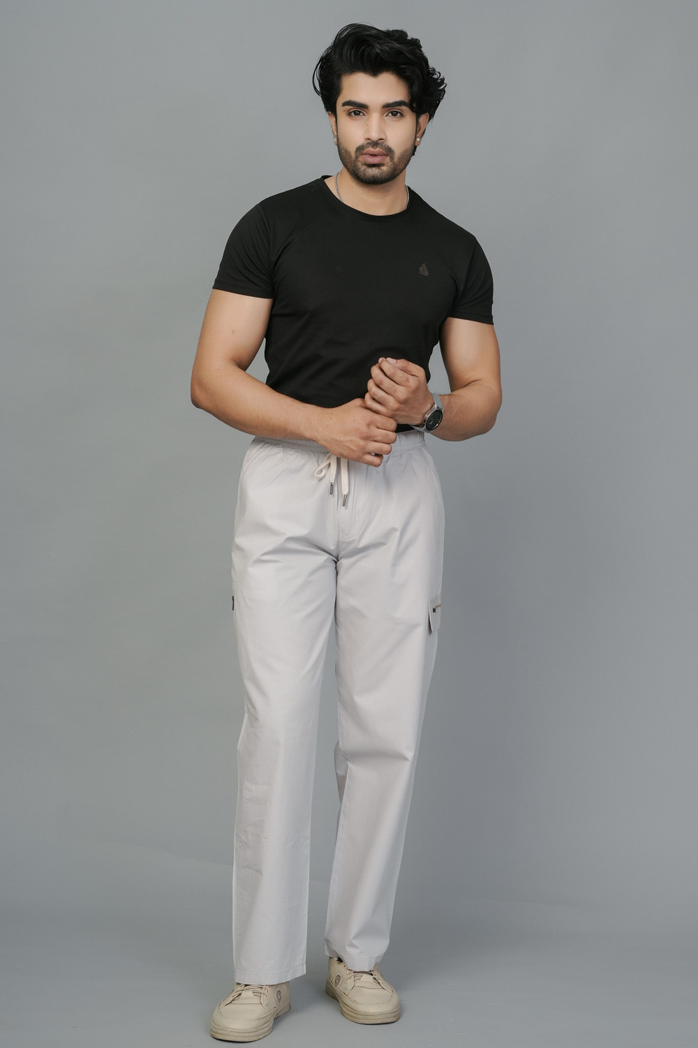Image of Cargo Sports Solid Men White Track Pants