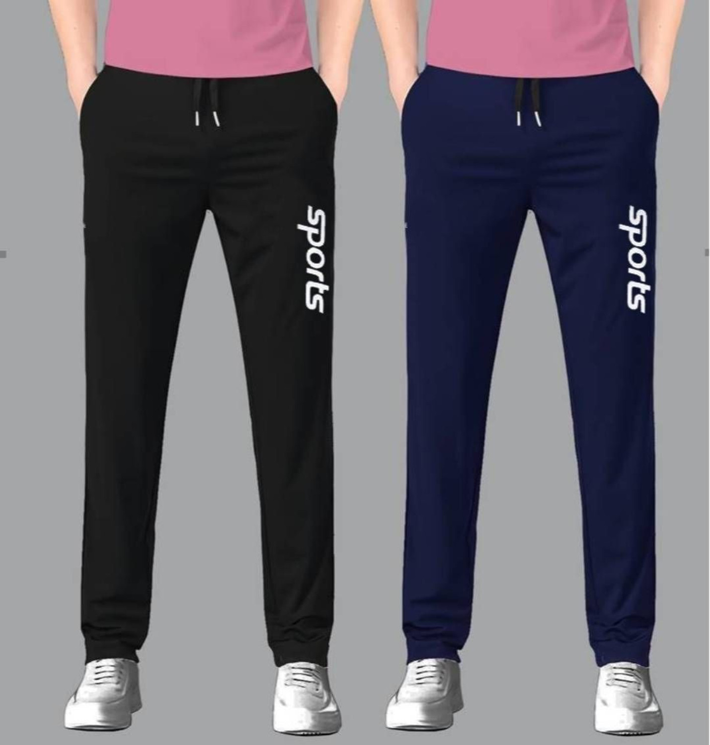 Image of Malakar Printed Men Black, Dark Blue Track Pants