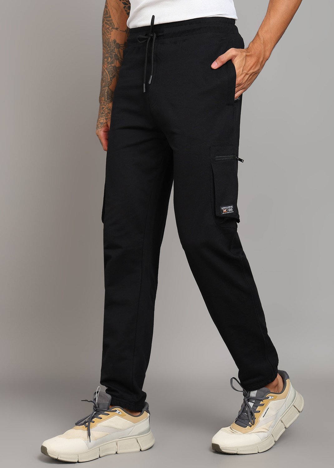 Image of KILLER Solid Men Black Track Pants