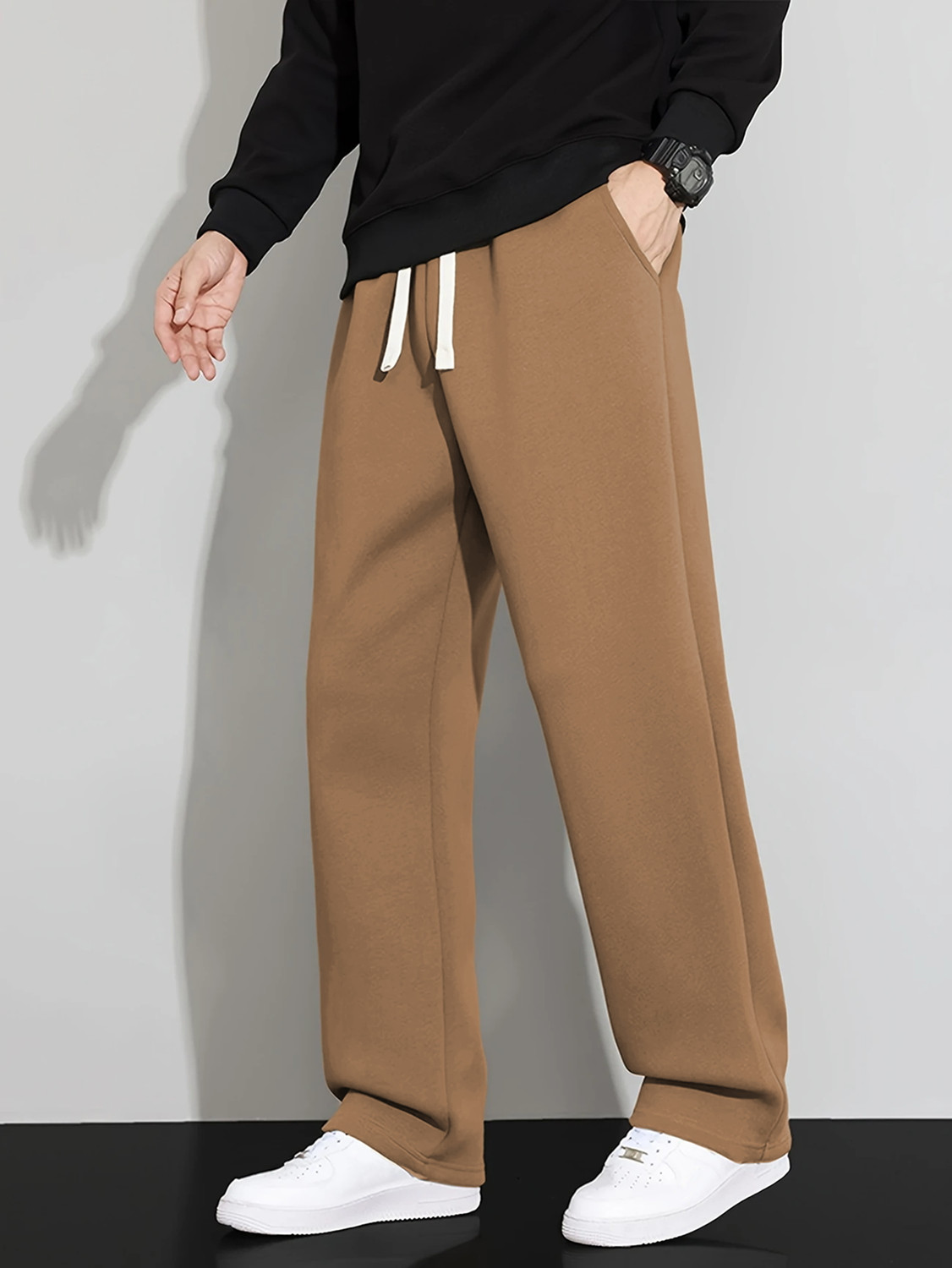 Image of JexPuti Solid Men Brown Track Pants