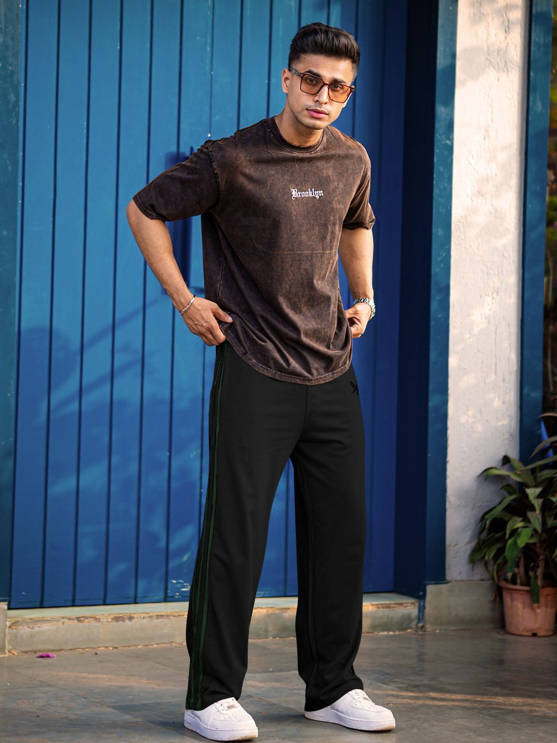 Image of Kynetic Striped Men Black Track Pants