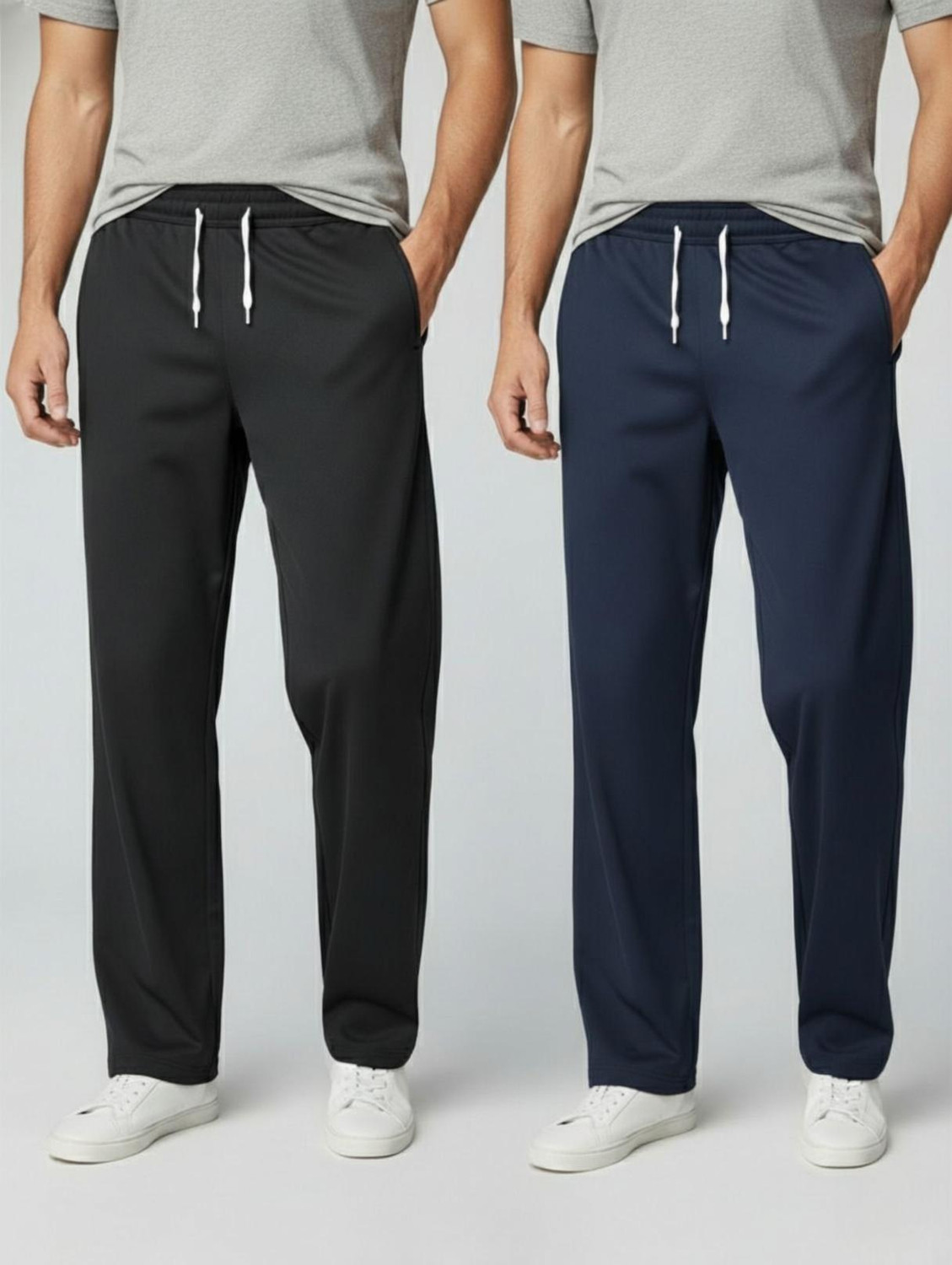 Image of INDICLUB Loose Fit Men Black, Dark Blue Trousers