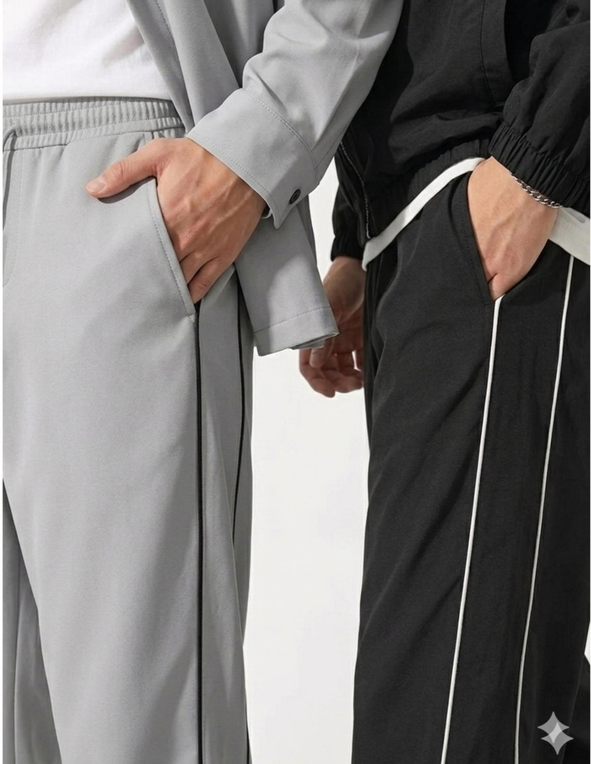 Image of Blacktail Striped Men Grey, Black Track Pants
