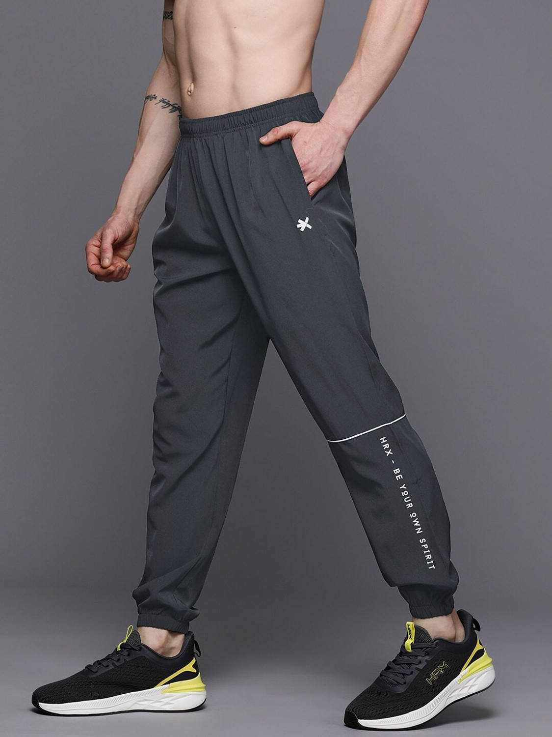 Image of HRX by Hrithik Roshan Solid Men Black Track Pants