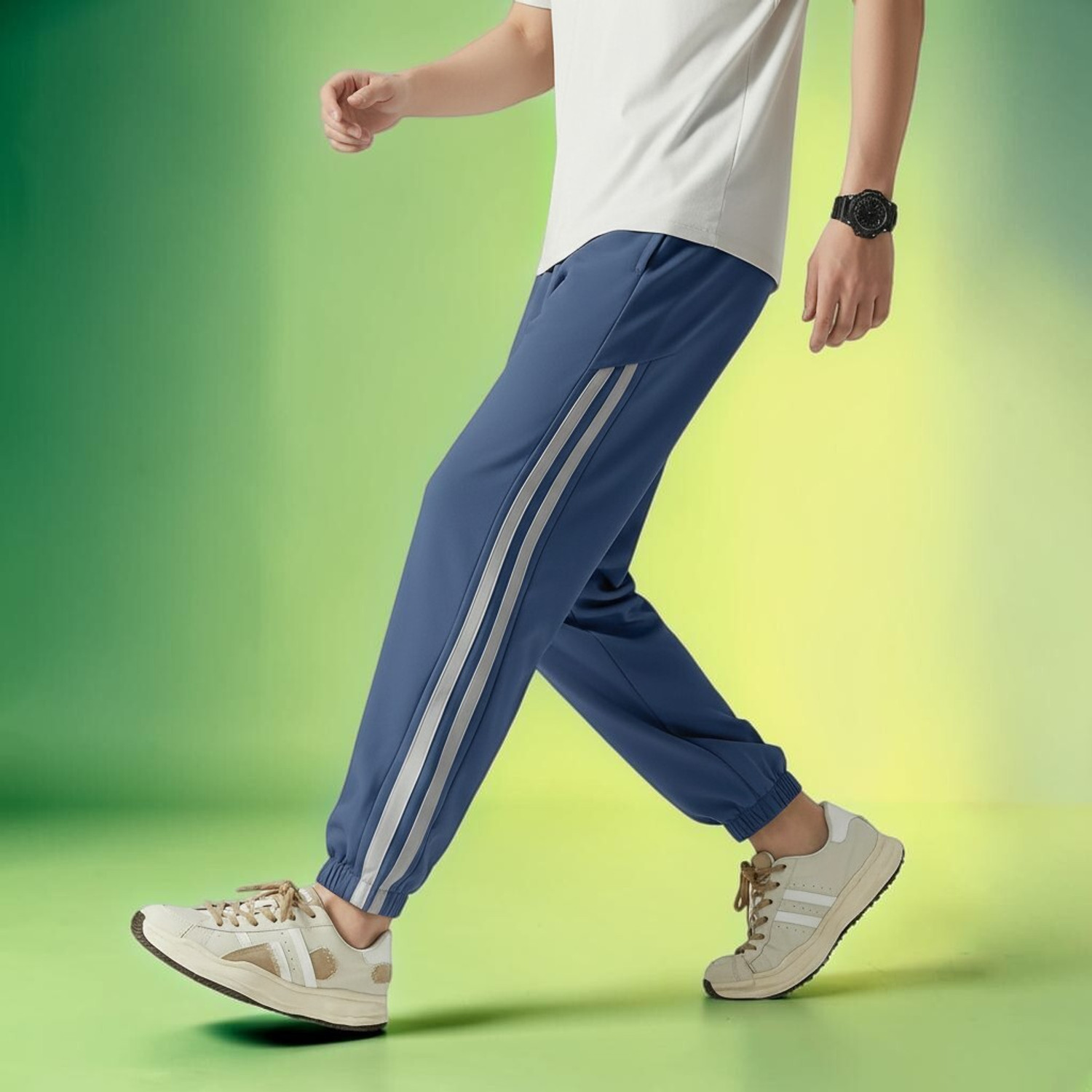 Image of NIVEDANM Striped Men Blue, Black Track Pants