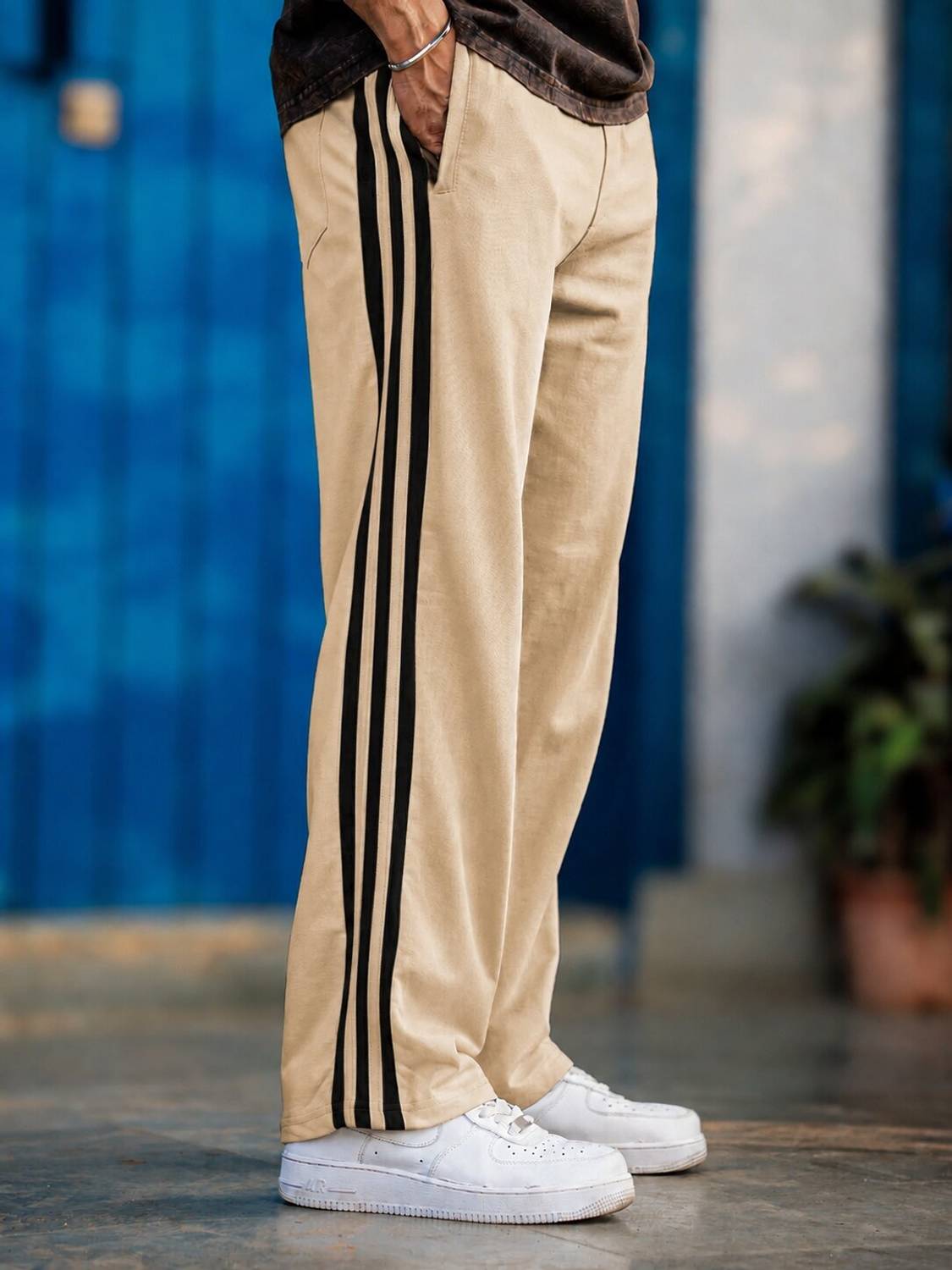 Duooble Men Beige, Black Track Pants - Image 1