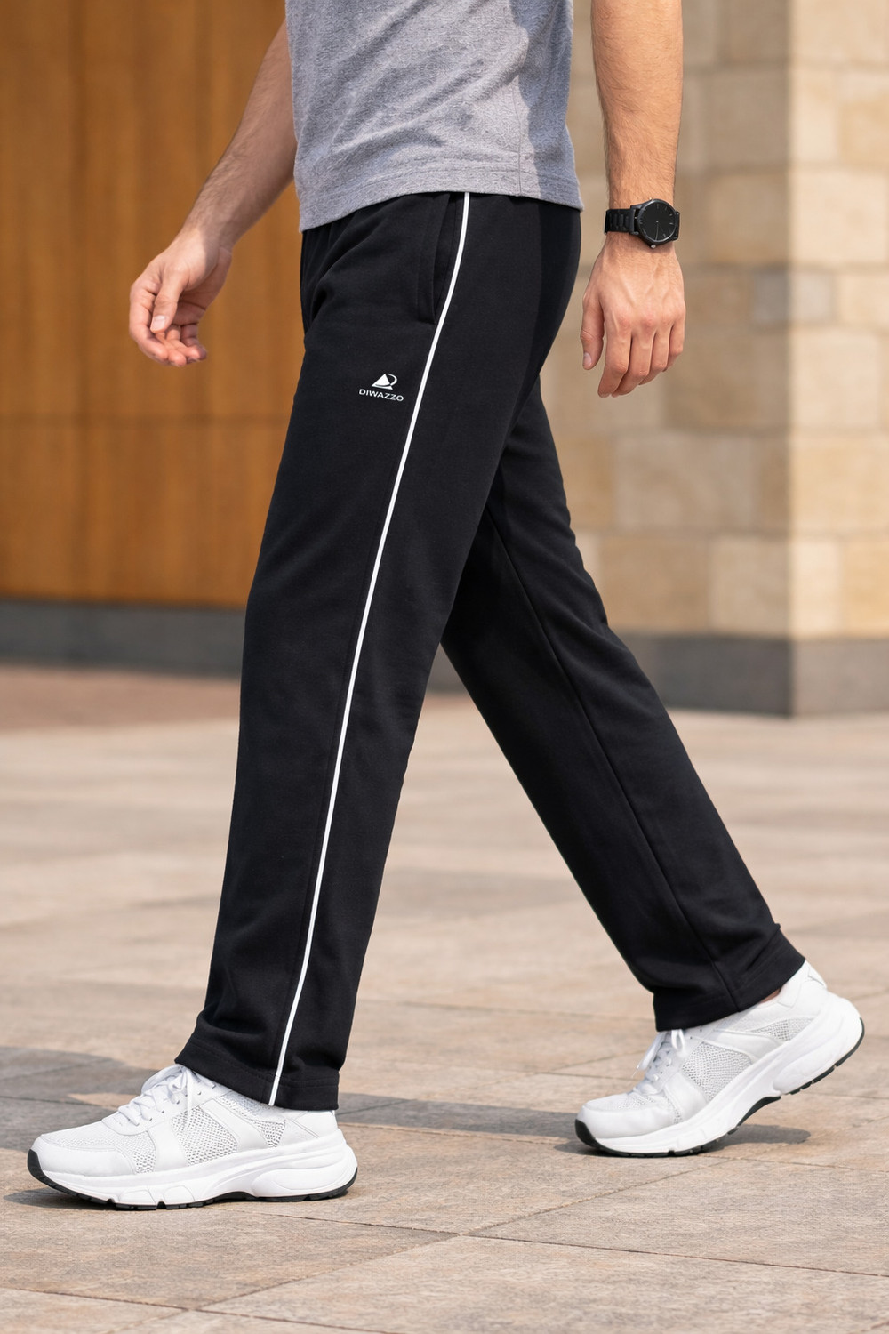Image of Diwazzo Striped Men Grey, Black Track Pants