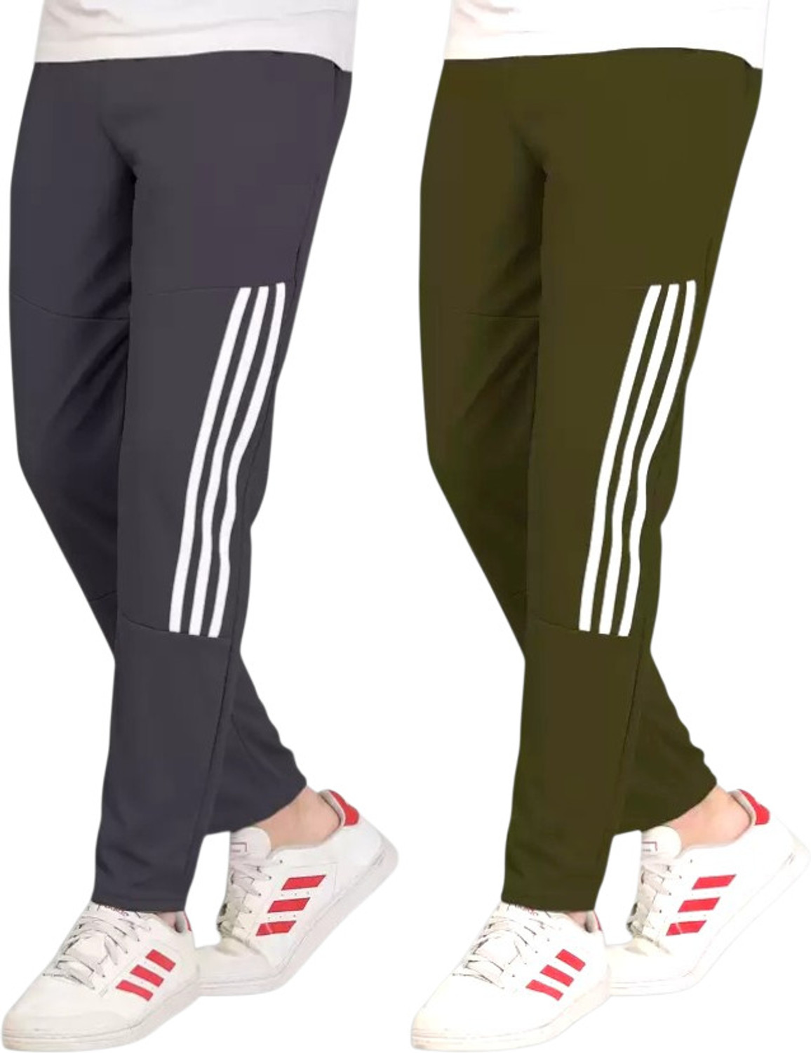Image of GAJVU Striped Men Grey, Dark Green, White Track Pants