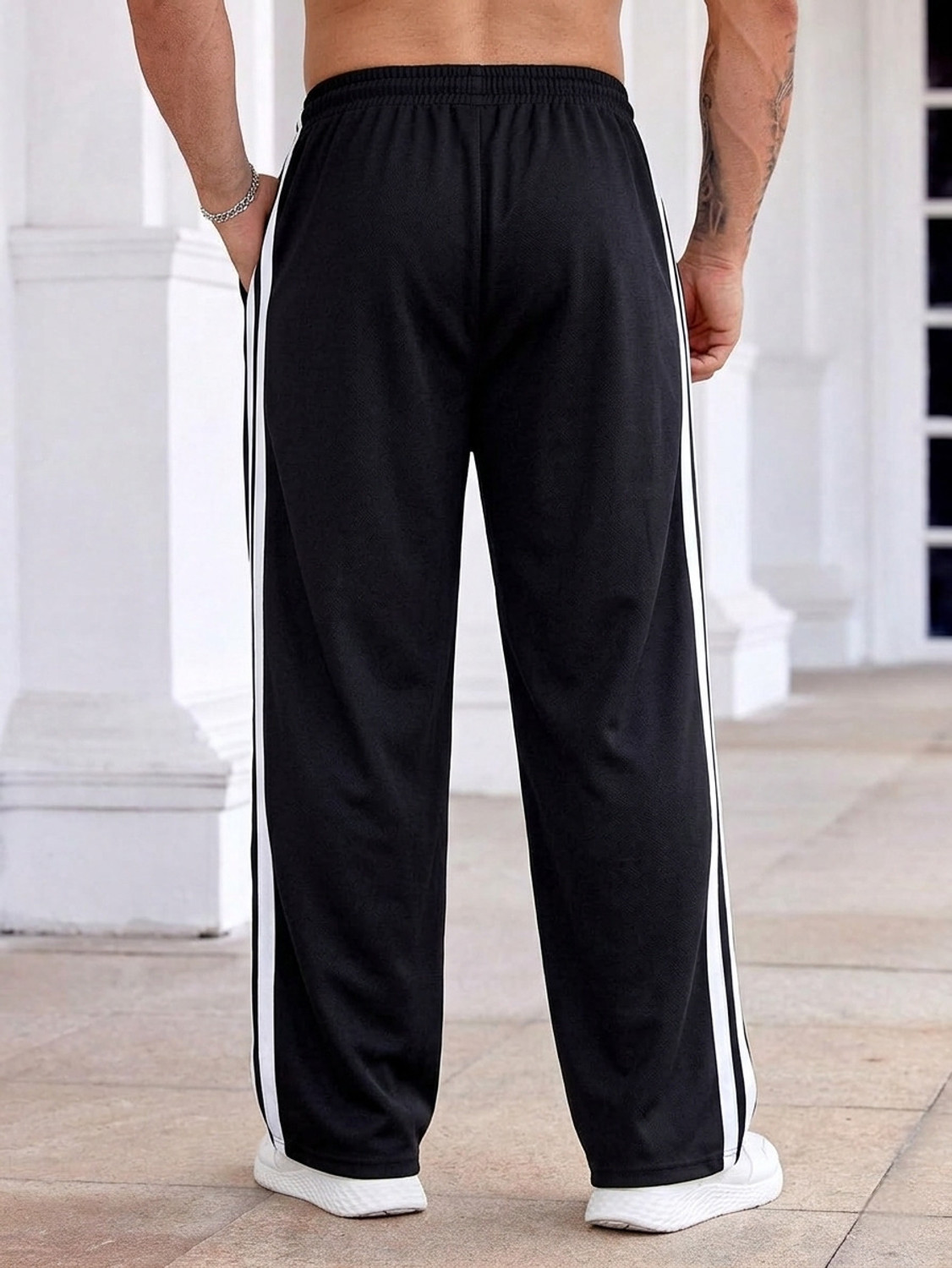 Image of FLYcollection Solid, Striped Men Black Track Pants