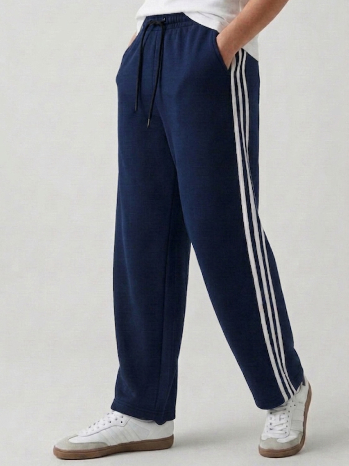 Image of MEKNYE Striped Men Dark Blue Track Pants
