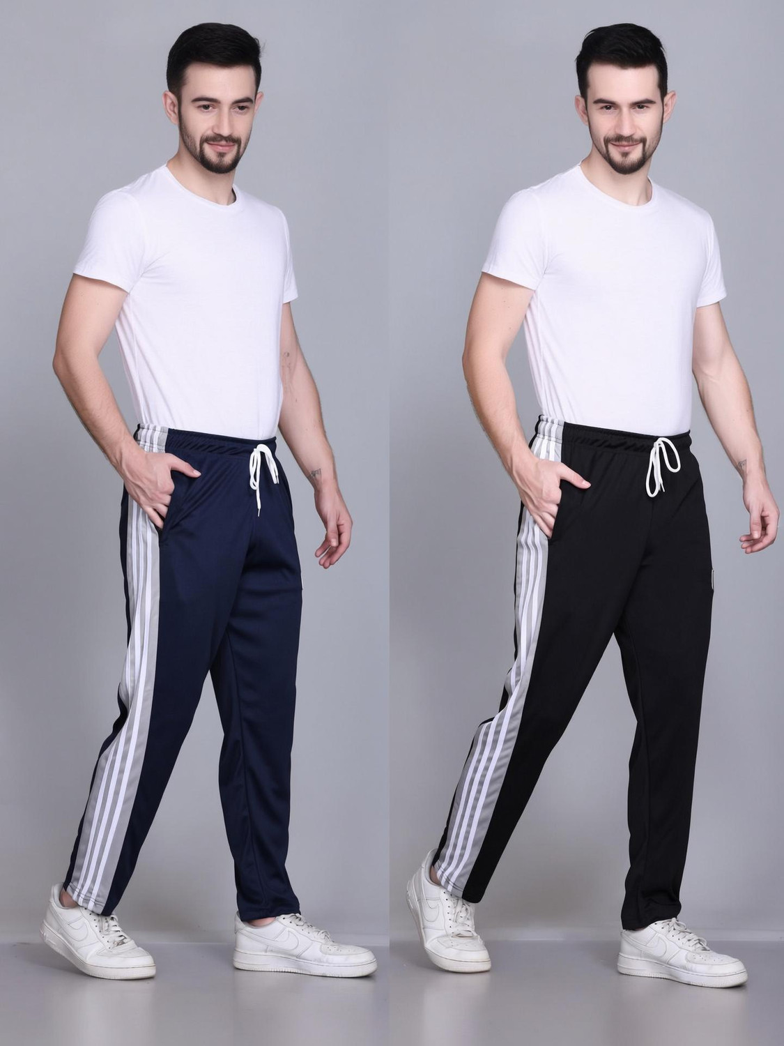 Image of HVBK Solid Men Black, Blue Track Pants