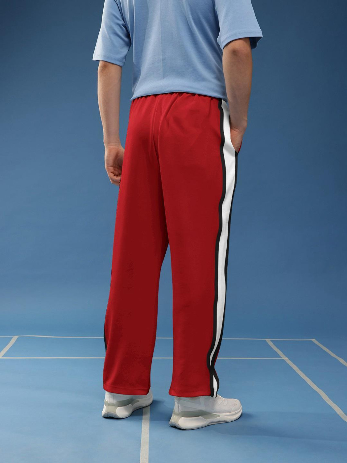 Image of WARYAR Solid, Striped Men Red Track Pants
