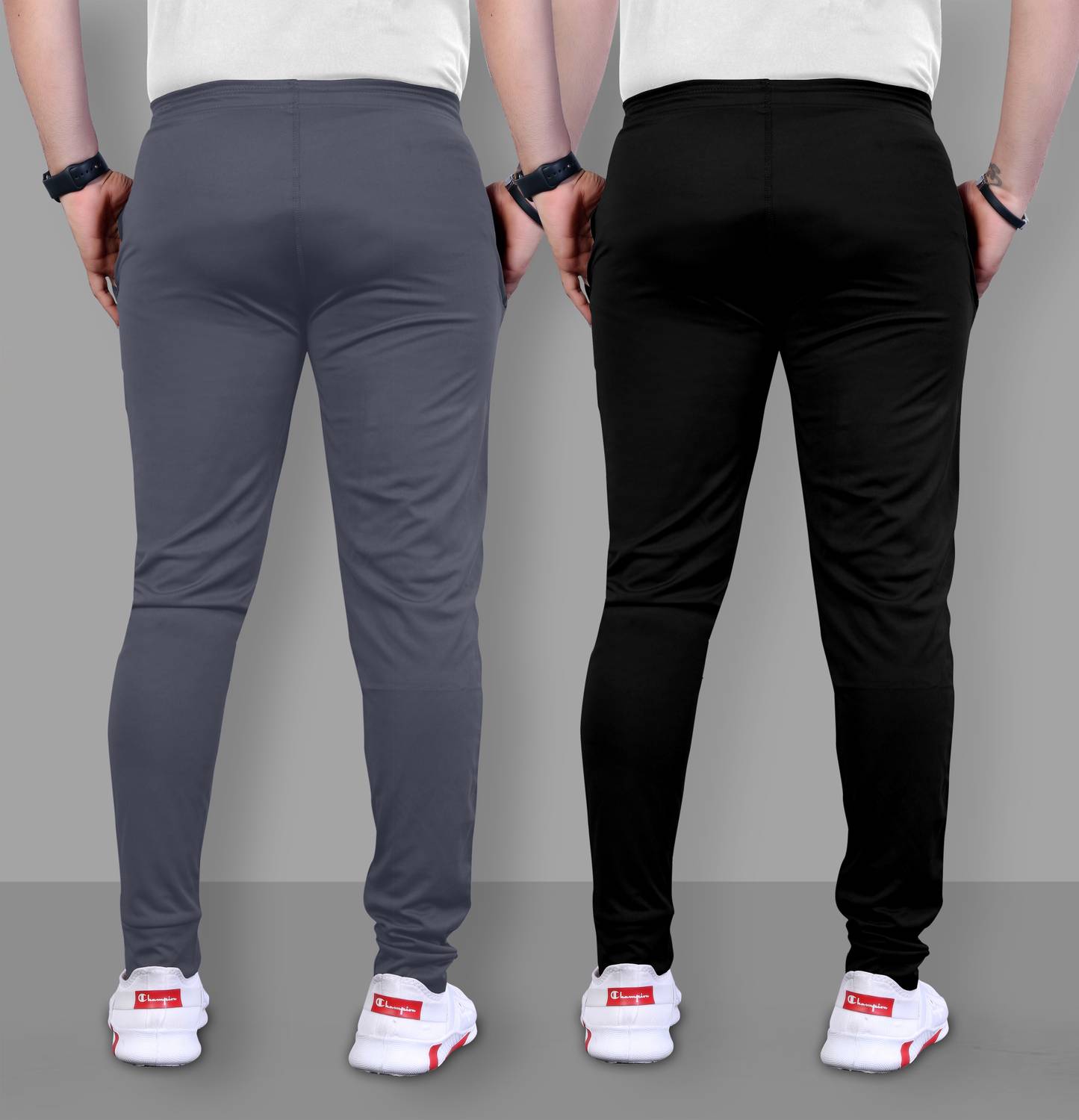Pink Men Black, Grey Track Pants Pack of 2 - Image 2