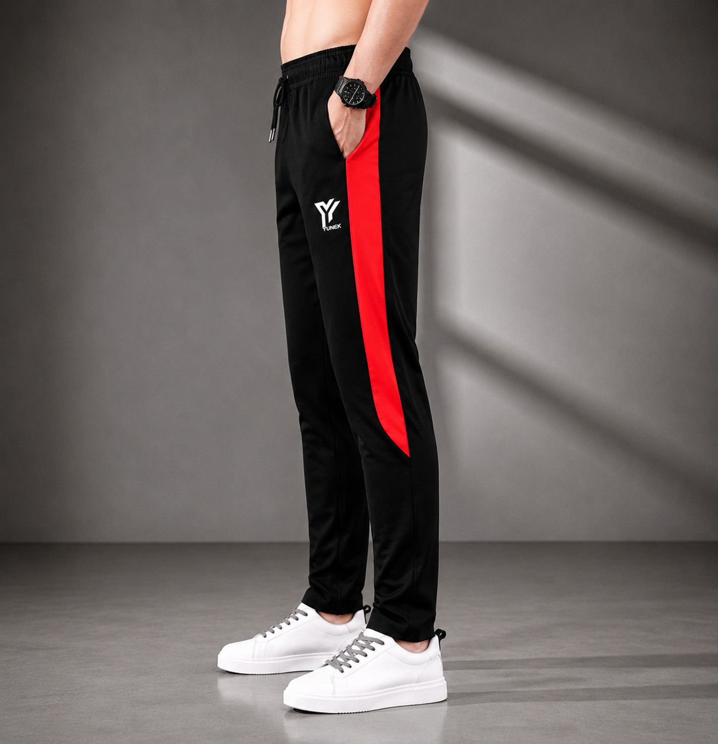 Image of YUNEK Pack of 2 Men Printed Black, Grey Track Pants