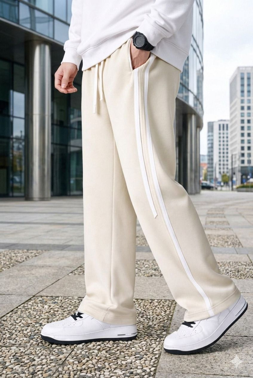 Image of KEESUN Striped Men Beige Track Pants