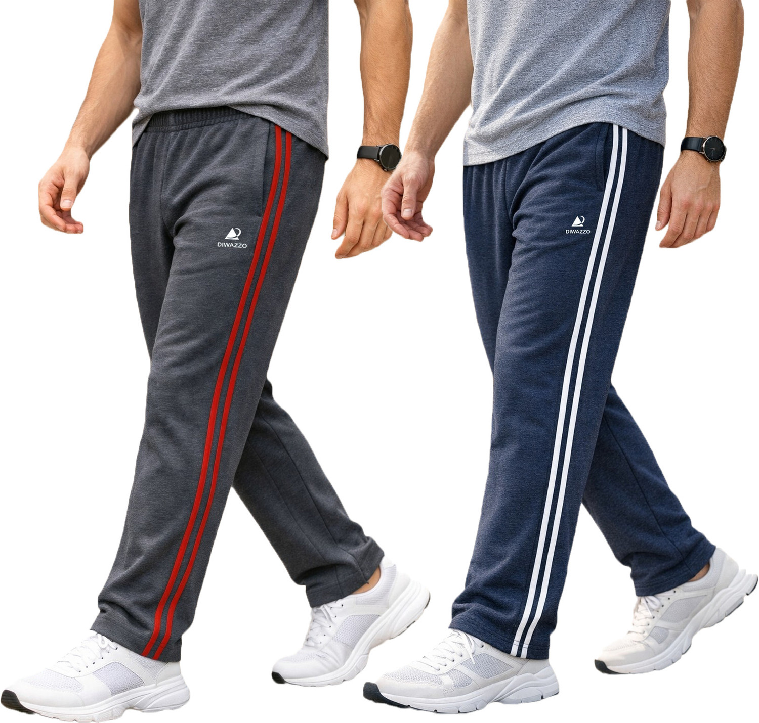 Image of Diwazzo Pack of 2 Men Solid Grey, Light Blue Track Pants